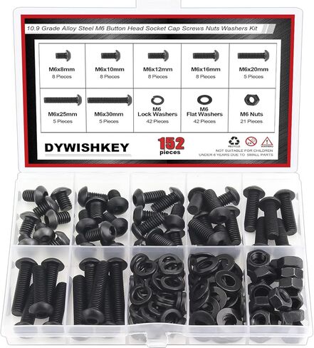 566 Pieces M2 Black Screws, 10.9 Grade Alloy Steel M2x 4/6 /8/10 /12/16 /20mm Button Head Socket Cap Screws Bolts Nuts Washers Assortment Kit in Kuwait