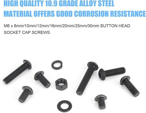 566 Pieces M2 Black Screws, 10.9 Grade Alloy Steel M2x 4/6 /8/10 /12/16 /20mm Button Head Socket Cap Screws Bolts Nuts Washers Assortment Kit in Kuwait