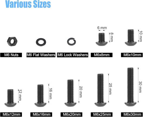 566 Pieces M2 Black Screws, 10.9 Grade Alloy Steel M2x 4/6 /8/10 /12/16 /20mm Button Head Socket Cap Screws Bolts Nuts Washers Assortment Kit in Kuwait