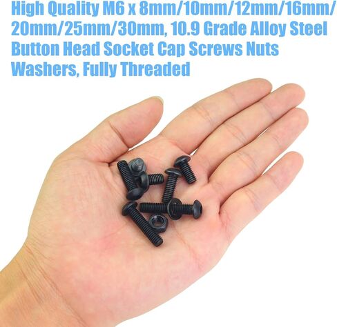 566 Pieces M2 Black Screws, 10.9 Grade Alloy Steel M2x 4/6 /8/10 /12/16 /20mm Button Head Socket Cap Screws Bolts Nuts Washers Assortment Kit in Kuwait