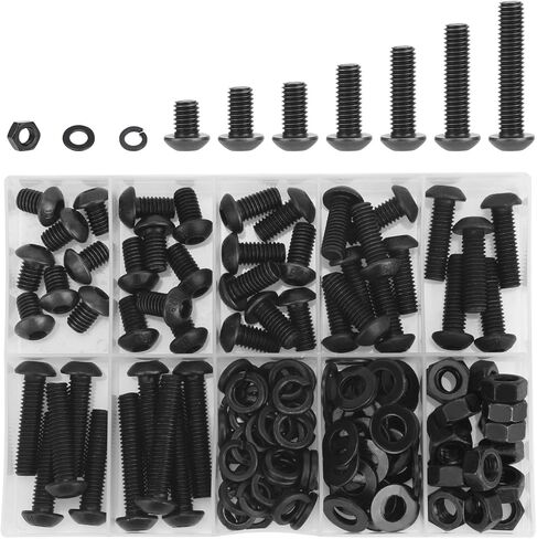566 Pieces M2 Black Screws, 10.9 Grade Alloy Steel M2x 4/6 /8/10 /12/16 /20mm Button Head Socket Cap Screws Bolts Nuts Washers Assortment Kit in Kuwait