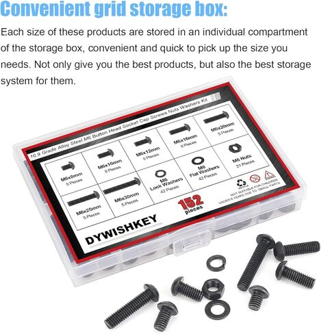 566 Pieces M2 Black Screws, 10.9 Grade Alloy Steel M2x 4/6 /8/10 /12/16 /20mm Button Head Socket Cap Screws Bolts Nuts Washers Assortment Kit in Kuwait