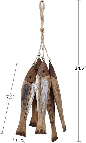 K KILIPES Wood Fish Decor Ornament Wall Hanging Wood Fish Decorations for Home Nautical Wood Fish Wall Decor Distressed Hand Painted Fish Decor2pcs (Blue red) in Saudi Arabia