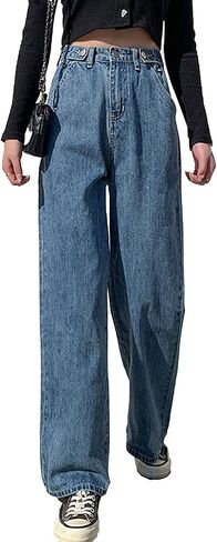 LQI Women's High Waist Baggy Boyfriend Jeans Distressed Wide Leg Denim Pants in Saudi Arabia