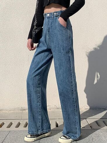LQI Women's High Waist Baggy Boyfriend Jeans Distressed Wide Leg Denim Pants in Saudi Arabia