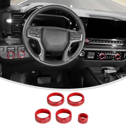 Linskip Dash Control Knob Trim Kit Compatible with 2022 2023 2024 Chevrolet Silverado 1500 & 2022 GMC Sierra 1500, Switch Knob Covers for Chevy Silverado Interior Accessories(Green) in Saudi Arabia