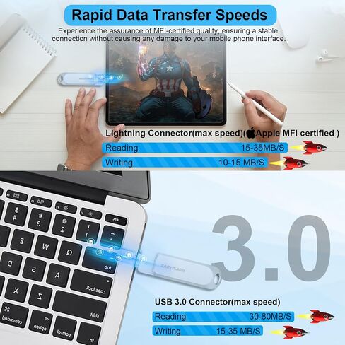 محرك أقراص فلاش Photo Stick سعة 512 جيجابايت معتمد من MFi لأجهزة iPhone Thumb Drives Memory Stick، وحدة تخزين خارجية عالية السرعة لأجهزة iPhone/Android/iPad/iOS/PC/الكمبيوتر والمزيد من الأجهزة الذكية (رمادي) in Saudi Arabia
