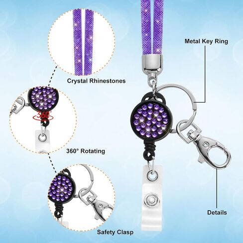 SAVORI Bling Lanyard للنساء، حبال كريستالية مقاس 32.9 بوصة مع حامل لبطاقة الهوية، حبل من حجر الراين قابل للسحب لمفاتيح المحفظة والهواتف والنظارات هدية للنساء (أرجواني، شارة قابلة للسحب) in Kuwait