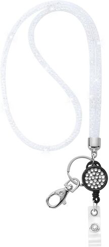 SAVORI Bling Lanyard للنساء، حبال كريستالية مقاس 32.9 بوصة مع حامل لبطاقة الهوية، حبل من حجر الراين قابل للسحب لمفاتيح المحفظة والهواتف والنظارات هدية للنساء (أرجواني، شارة قابلة للسحب) in Kuwait
