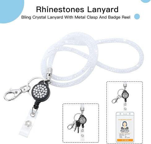 SAVORI Bling Lanyard للنساء، حبال كريستالية مقاس 32.9 بوصة مع حامل لبطاقة الهوية، حبل من حجر الراين قابل للسحب لمفاتيح المحفظة والهواتف والنظارات هدية للنساء (أرجواني، شارة قابلة للسحب) in Kuwait
