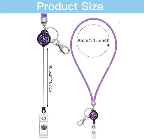 SAVORI Bling Lanyard للنساء، حبال كريستالية مقاس 32.9 بوصة مع حامل لبطاقة الهوية، حبل من حجر الراين قابل للسحب لمفاتيح المحفظة والهواتف والنظارات هدية للنساء (أرجواني، شارة قابلة للسحب) in Kuwait