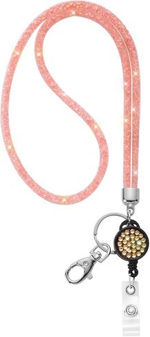 SAVORI Bling Lanyard للنساء، حبال كريستالية مقاس 32.9 بوصة مع حامل لبطاقة الهوية، حبل من حجر الراين قابل للسحب لمفاتيح المحفظة والهواتف والنظارات هدية للنساء (أرجواني، شارة قابلة للسحب) in Kuwait