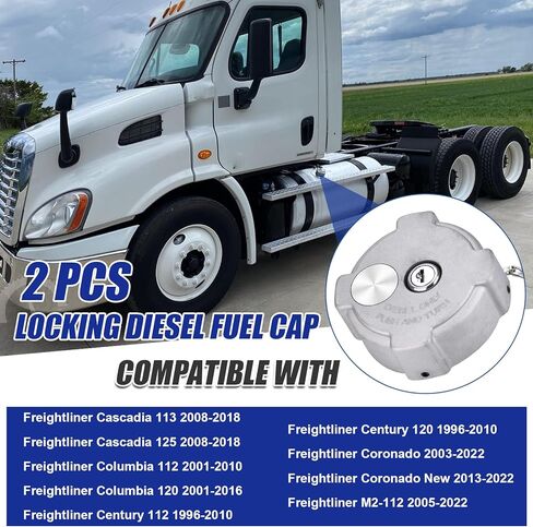 غطاء وقود بقفل ربع دورة من Nakuuly 3 في 2 قطعة متوافق مع 1996-2018 Freightliner Cascadia Century Coronado Columbia M2-112 غطاء خزان وقود الديزل شبه شاحنة من الألومنيوم مع مفاتيح in Kuwait