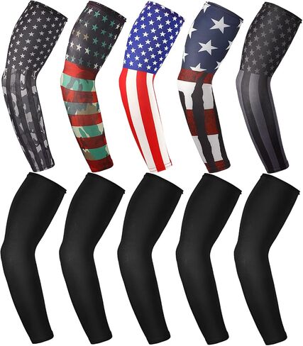 Zhanmai 10 Pairs Men Arm Sleeves Sport USA Flag Arm Covers Cooling UV Sun Protection Arm Guard Men Women Tattoo Cover up in Saudi Arabia
