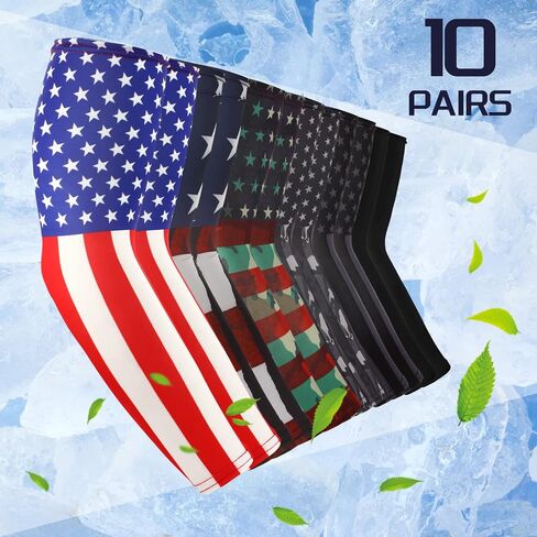 Zhanmai 10 Pairs Men Arm Sleeves Sport USA Flag Arm Covers Cooling UV Sun Protection Arm Guard Men Women Tattoo Cover up in Saudi Arabia