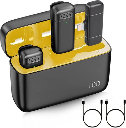 قطعتان من ميكروفون Lavalier اللاسلكي لجهاز iPhone iPad مع علبة شحن - مشبك Ecomxia 7H على ميكروفون لاسلكي لتسجيل الفيديو ومدونات الفيديو واليوتيوب و3 أوضاع Denoise (2 TX + 1 RX + حقيبة شحن) in Kuwait