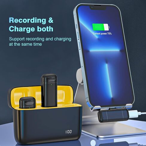 قطعتان من ميكروفون Lavalier اللاسلكي لجهاز iPhone iPad مع علبة شحن - مشبك Ecomxia 7H على ميكروفون لاسلكي لتسجيل الفيديو ومدونات الفيديو واليوتيوب و3 أوضاع Denoise (2 TX + 1 RX + حقيبة شحن) in Kuwait