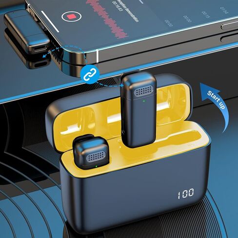 قطعتان من ميكروفون Lavalier اللاسلكي لجهاز iPhone iPad مع علبة شحن - مشبك Ecomxia 7H على ميكروفون لاسلكي لتسجيل الفيديو ومدونات الفيديو واليوتيوب و3 أوضاع Denoise (2 TX + 1 RX + حقيبة شحن) in Kuwait