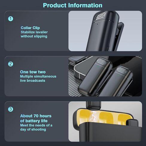 قطعتان من ميكروفون Lavalier اللاسلكي لجهاز iPhone iPad مع علبة شحن - مشبك Ecomxia 7H على ميكروفون لاسلكي لتسجيل الفيديو ومدونات الفيديو واليوتيوب و3 أوضاع Denoise (2 TX + 1 RX + حقيبة شحن) in Kuwait