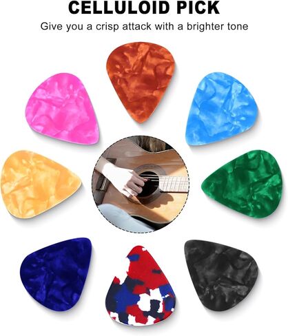 30 قطعة من أعواد جيتار السيليلويد مقاس 0.96 مم، هدية فريدة من نوعها للجيتار الصوتي، القيثارة، الباس، مع 3 سلاسل مفاتيح جلدية للجيتار ملفوفة في صندوق من القصدير الأسود in Kuwait