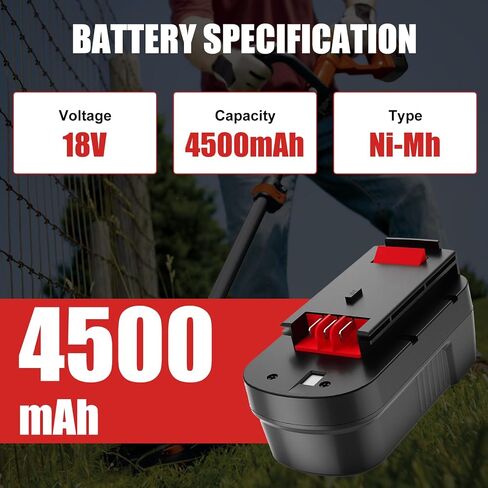 2 Packs 4500mAh Ni-Mh 18 Volt HPB18 Battery and Charger Compatible with Black and Decker 18V Battery A1718 244760-00 Firestorm FSB18 FS18FL FS180BX FS18BX(Black) in Saudi Arabia