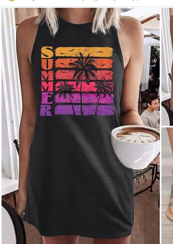 LUKYCILD Summer Dresses for Women 2024: Tropical Beach Tank Dress Vacation Coconut Tree Graphic Sleeveless Mini Sundress in Kuwait