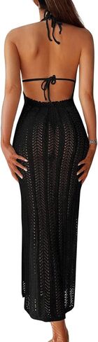 Verdusa Women's Halter Neck Tied Backless Crochet Knitted Bikini Cover Up Dress in Saudi Arabia