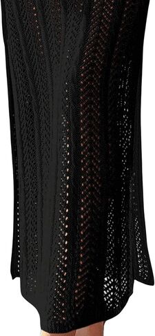 Verdusa Women's Halter Neck Tied Backless Crochet Knitted Bikini Cover Up Dress in Saudi Arabia