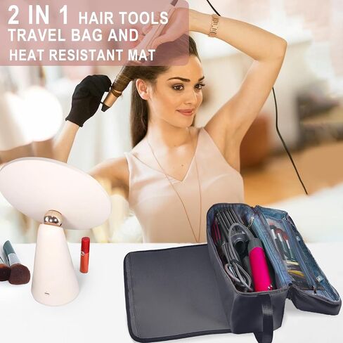 Hair Tools Travel Bag with Heat Resistant Pad, Portable Hair Tools Storage for Hair Straighteners, Curling Iron and Hair Care Accessories, Traveling Essentials for Women in Saudi Arabia