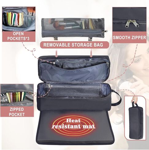 Hair Tools Travel Bag with Heat Resistant Pad, Portable Hair Tools Storage for Hair Straighteners, Curling Iron and Hair Care Accessories, Traveling Essentials for Women in Saudi Arabia
