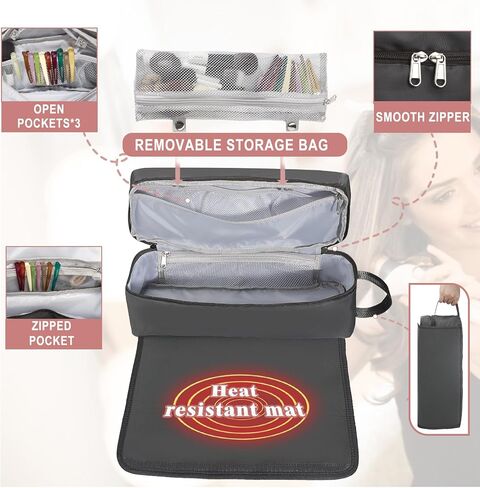 Hair Tools Travel Bag with Heat Resistant Pad, Portable Hair Tools Storage for Hair Straighteners, Curling Iron and Hair Care Accessories, Traveling Essentials for Women in Saudi Arabia