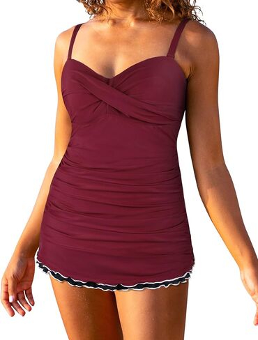 Mycoco Women's One Piece Swimdress Tummy Control Bathing Suit Front Cross Monokini Ruffled Hem Swimsuits Swim Dress in Saudi Arabia