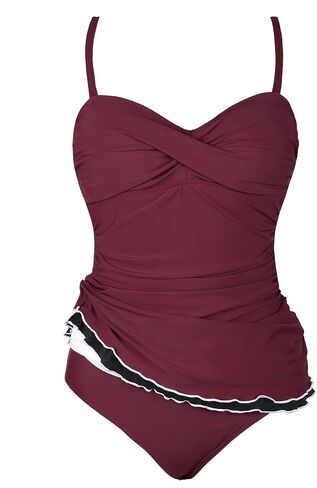 Mycoco Women's One Piece Swimdress Tummy Control Bathing Suit Front Cross Monokini Ruffled Hem Swimsuits Swim Dress in Saudi Arabia