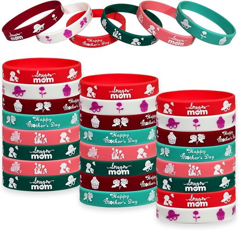 24 عبوة من أساور السيليكون لعيد الأم السعيد، لوازم الحفلات، شكرًا لك أمي، أساور معصم مطاطية تحفيزية، أفضل هدايا عيد ميلاد للأم، هدايا جوائز، مجموعة من الأساور، حقيبة جودي in Kuwait