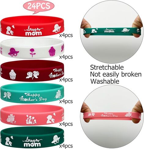 24 عبوة من أساور السيليكون لعيد الأم السعيد، لوازم الحفلات، شكرًا لك أمي، أساور معصم مطاطية تحفيزية، أفضل هدايا عيد ميلاد للأم، هدايا جوائز، مجموعة من الأساور، حقيبة جودي in Kuwait
