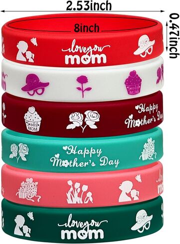 24 عبوة من أساور السيليكون لعيد الأم السعيد، لوازم الحفلات، شكرًا لك أمي، أساور معصم مطاطية تحفيزية، أفضل هدايا عيد ميلاد للأم، هدايا جوائز، مجموعة من الأساور، حقيبة جودي in Kuwait