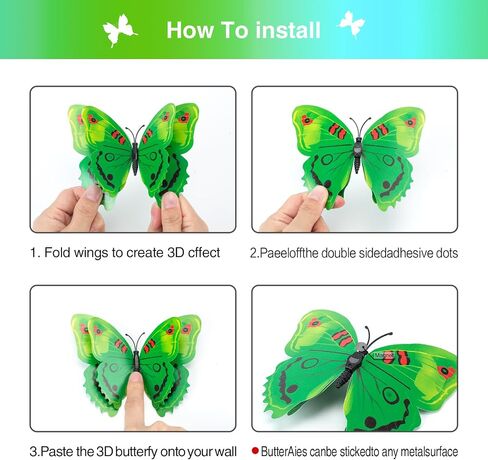 3D Butterfly Decorations Wall Art, 24 Pcs Removable Stickers Room Mural for Party Cake Decoration Kids Bedroom Nursery Classroom Wedding Decor (Blue & Green) in Saudi Arabia