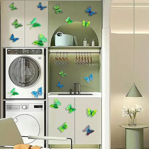 3D Butterfly Decorations Wall Art, 24 Pcs Removable Stickers Room Mural for Party Cake Decoration Kids Bedroom Nursery Classroom Wedding Decor (Blue & Green) in Saudi Arabia