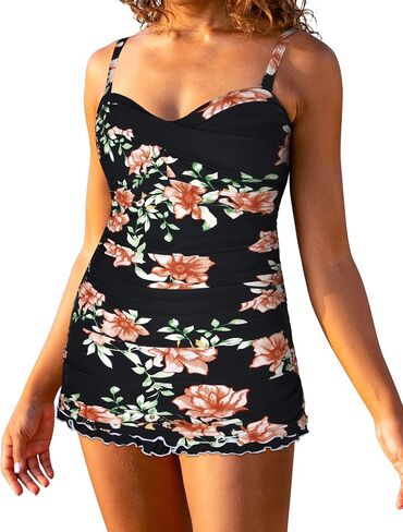 Mycoco Women's One Piece Swimdress Tummy Control Bathing Suit Front Cross Monokini Ruffled Hem Swimsuits Swim Dress in Saudi Arabia