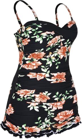 Mycoco Women's One Piece Swimdress Tummy Control Bathing Suit Front Cross Monokini Ruffled Hem Swimsuits Swim Dress in Saudi Arabia