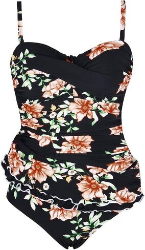 Mycoco Women's One Piece Swimdress Tummy Control Bathing Suit Front Cross Monokini Ruffled Hem Swimsuits Swim Dress in Saudi Arabia