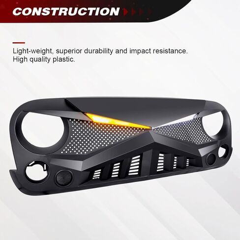 شواية أمامية متوافقة مع 2007-2018 Jeep Wrangler JK/JKU، شبكة Hawke مع مصابيح إشارة الانعطاف DRL، أسود غير لامع in Kuwait