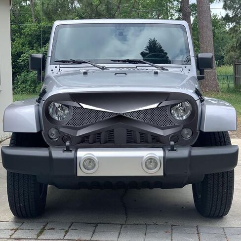 شواية أمامية متوافقة مع 2007-2018 Jeep Wrangler JK/JKU، شبكة Hawke مع مصابيح إشارة الانعطاف DRL، أسود غير لامع in Kuwait