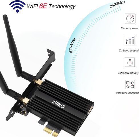 محول بطاقة الشبكة PCIe WiFi 6E AX210 للكمبيوتر المكتبي، BT 5.3، ثلاثي الموجات (802.11ax) 6 جيجا هرتز و5 جيجا هرتز و2.4 جيجا هرتز بطاقات LAN اللاسلكية مع MU-MIMO، OFDMA، يدعم Windows 10/11 (64 بت) (لا يوجد كابل بلوتوث) in Kuwait