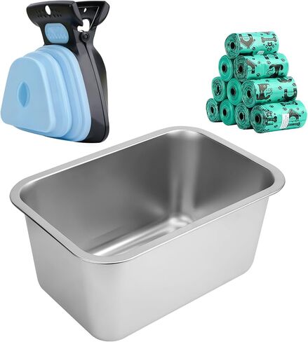 أوعية للكلاب من الفولاذ المقاوم للصدأ مع مغرفة لمخلفات الكلاب، وعاء ماء كبير الحجم للكلاب في الهواء الطلق للكلاب المتوسطة والكلاب كبيرة الحجم، وأوعية للطعام والماء للاستخدام الداخلي والخارجي in Kuwait