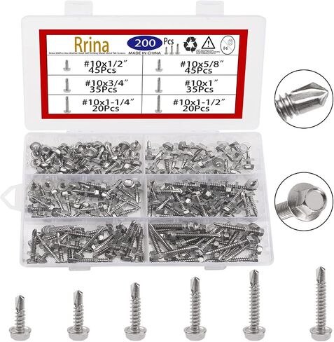 200Pcs 410 Stainless Steel Hex Washer Head Self Drilling Sheet Metal Tek Screws Bolt with Drill Point (#10) in Saudi Arabia