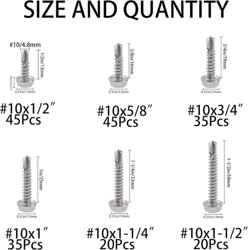 200Pcs 410 Stainless Steel Hex Washer Head Self Drilling Sheet Metal Tek Screws Bolt with Drill Point (#10) in Saudi Arabia