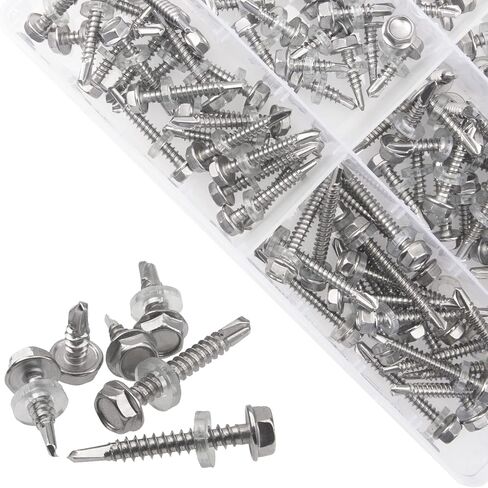 200Pcs 410 Stainless Steel Hex Washer Head Self Drilling Sheet Metal Tek Screws Bolt with Drill Point (#10) in Saudi Arabia