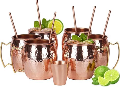 will's Moscow Mule Copper Mugs - Set of 4-100% Pure Solid Copper Mugs - 16 oz Premium Gift Set with 4 Cocktail Copper Straws, Shot Glass and Recipe Booklet (Set of 4) in Saudi Arabia