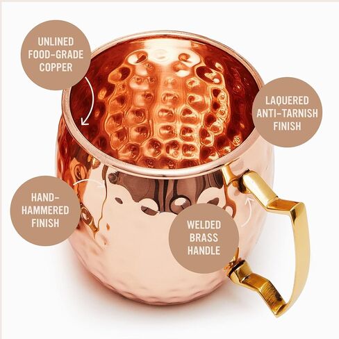 will's Moscow Mule Copper Mugs - Set of 4-100% Pure Solid Copper Mugs - 16 oz Premium Gift Set with 4 Cocktail Copper Straws, Shot Glass and Recipe Booklet (Set of 4) in Saudi Arabia